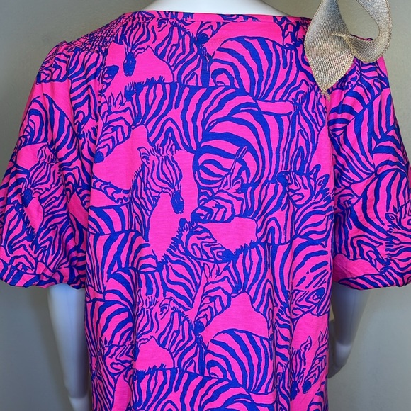 Lilly Pulitzer Rosen Dress passion fruit pink blue zebra print size large - Picture 8 of 8